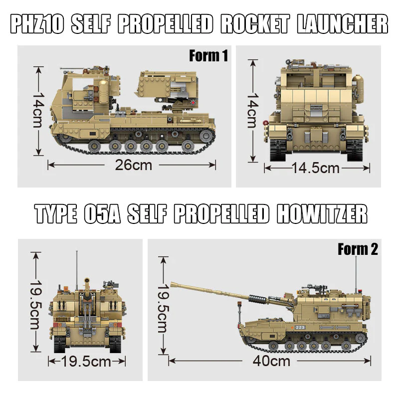 KAZI KY10007 1:28 Type 05A Self-propelled Howitzer and PHZ10 Self-propelled Rocket Launcher Tank 2 Models in 1 - YWOBB