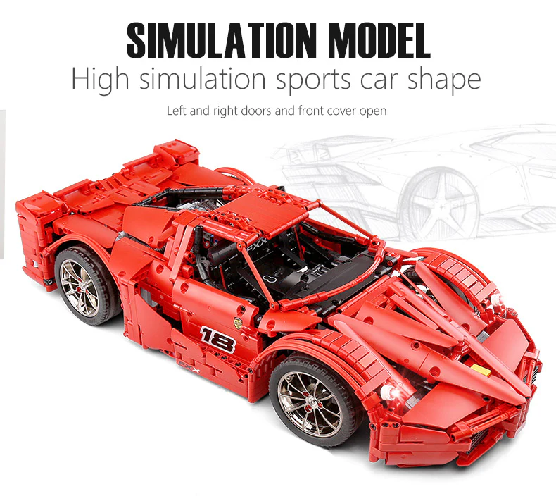Mould King 13085 RC 1:8 FXX Sport Racing Car with LED light kits - YWOBB