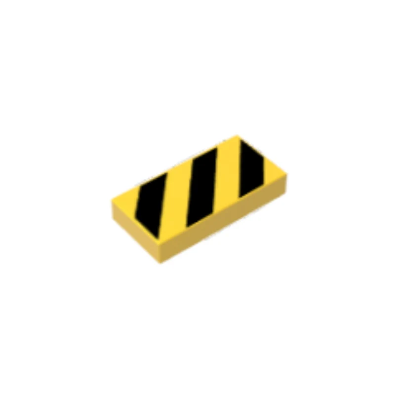 GOBRICKS GDS-566-DE1608 Tile 1 x 2 with Black and Yellow Danger Stripes Pattern - YWOBB