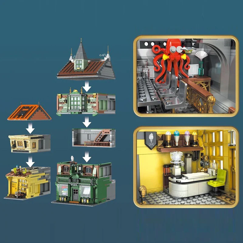 Mould King 16040 the Book Store with Lights - YWOBB