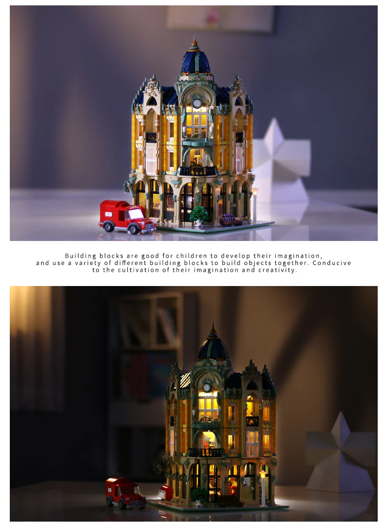 Mould King 16010 Conrer Post Office with LED lights - YWOBB