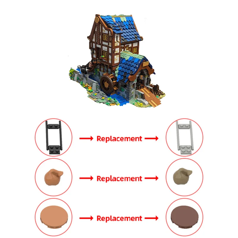 GOBRICKS MOC 173041 Medieval Sawmill - Double 21325 Medieval Blacksmith Alternative Build - YWOBB