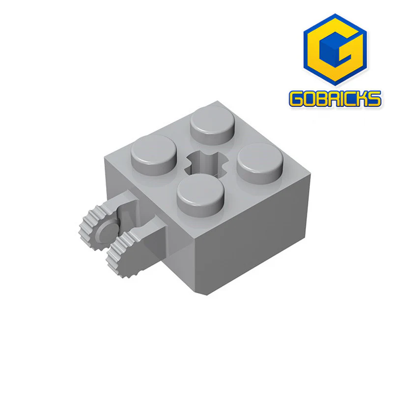 GOBRICKS GDS-1085 Hinge Brick 2 x 2 Locking with 2 Fingers Vertical and Axle Hole, 9 Teeth - YWOBB
