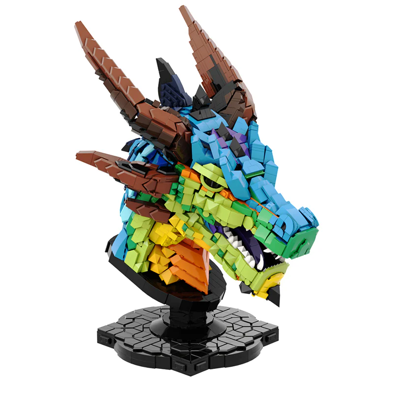 GOBRICKS MOC A1101Y01 Colorful dragon head (optimized version) - YWOBB
