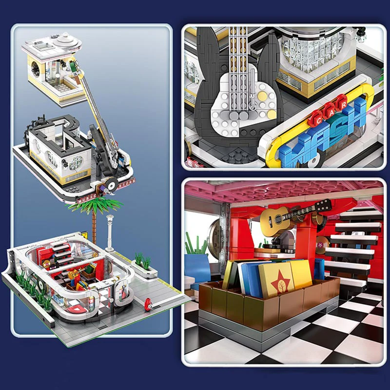 Mould King 16002 Cuitar Shop with LED lights - YWOBB