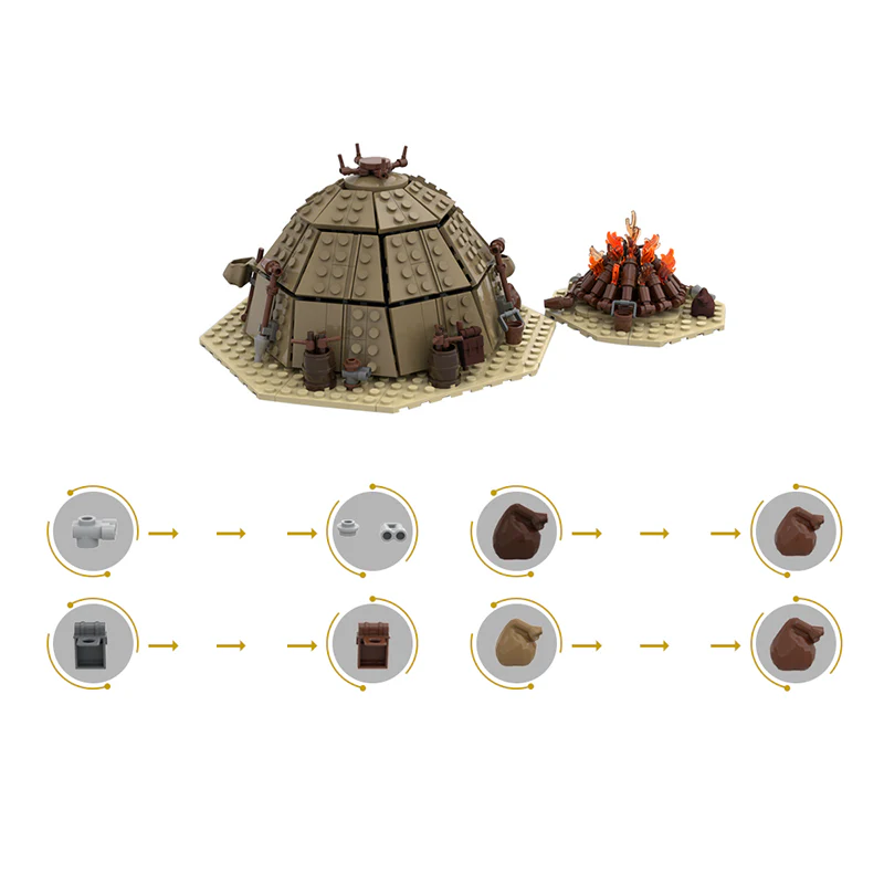 GOBRICKS MOC 97196 Tusken Raider Urtya Tent - Campfire/ Village on Tatooine - YWOBB