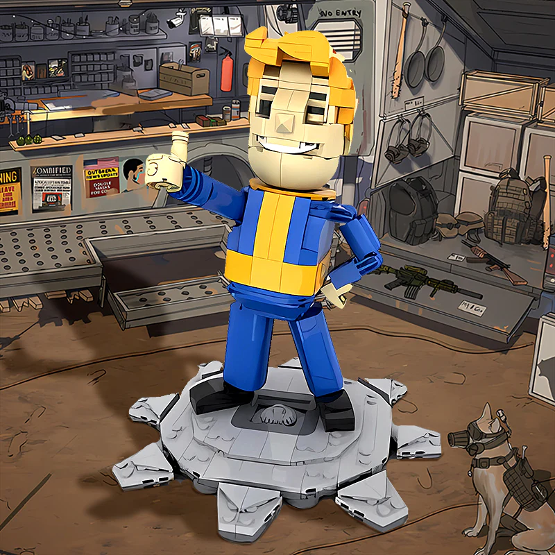 GOBRICKS MOC 179833 FALLOUT: Vault Boy posable desktop figurine with stand - YWOBB