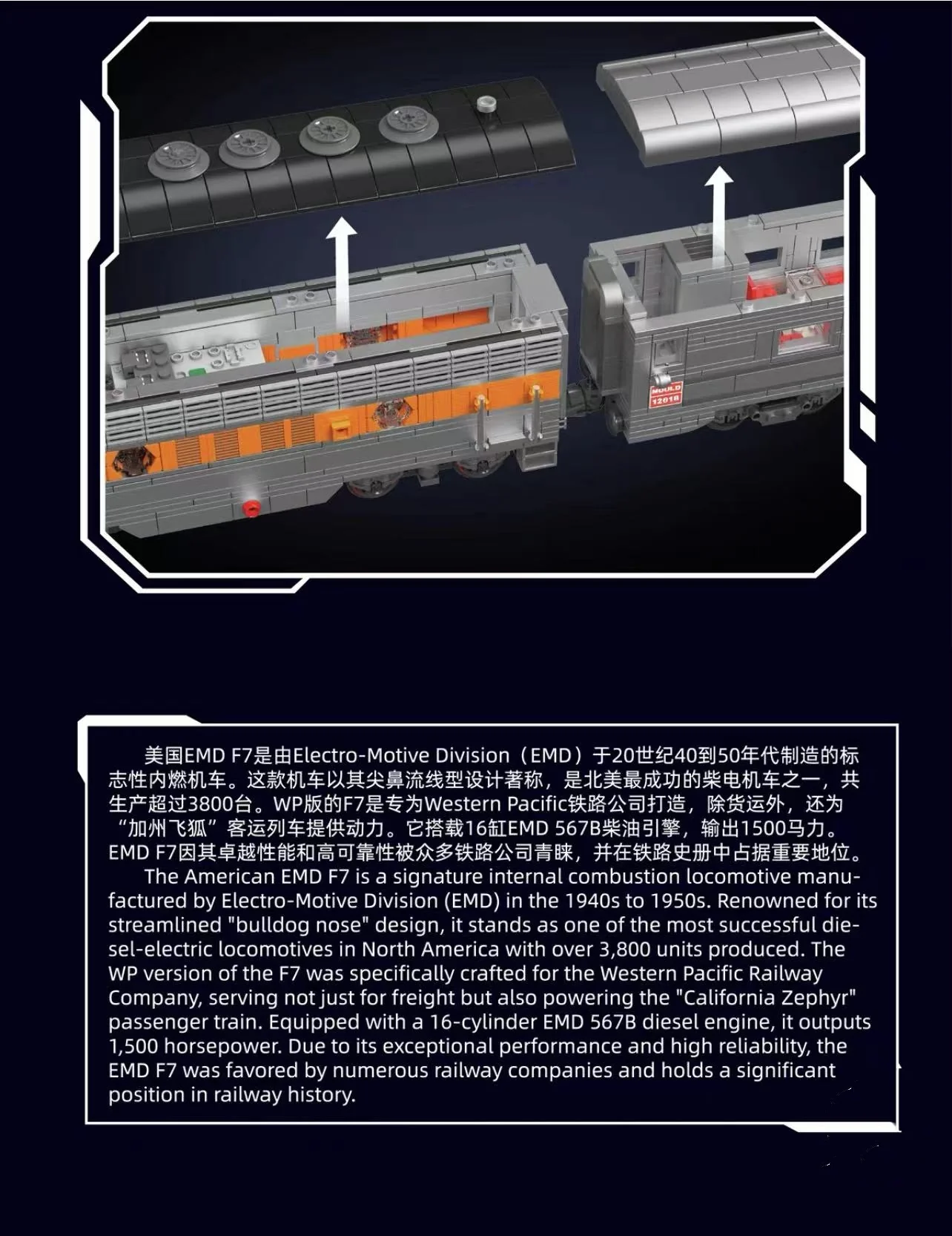 Mould King 12018 USA EMD F7 WP Diesel Locomotive - YWOBB