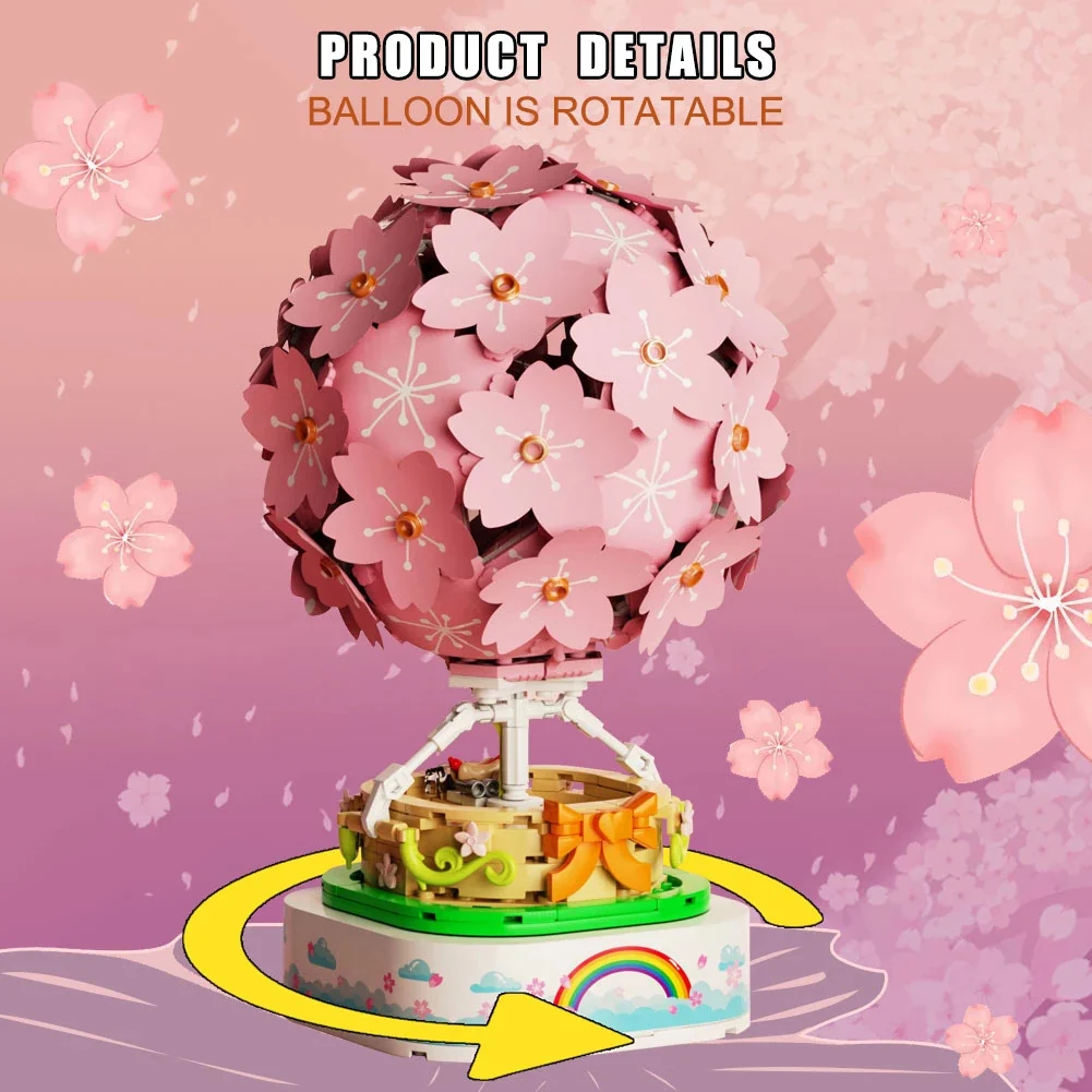 Sembo 601150 Sakura Hot Air Balloon Rotating Music Box with Lights - YWOBB