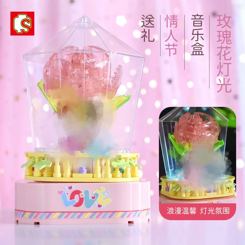 SEMBO 601154 Rose Rotating Music Box with Lights - YWOBB