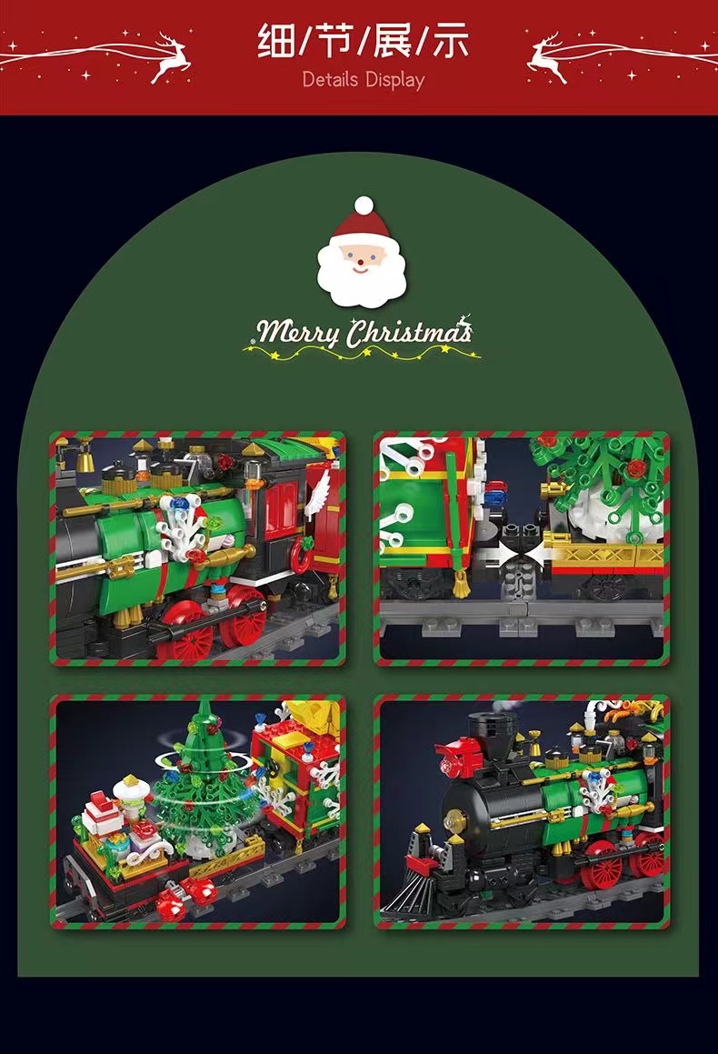 Mould King 12012S The Motorized Christmas Train with sound, lights and steam - YWOBB