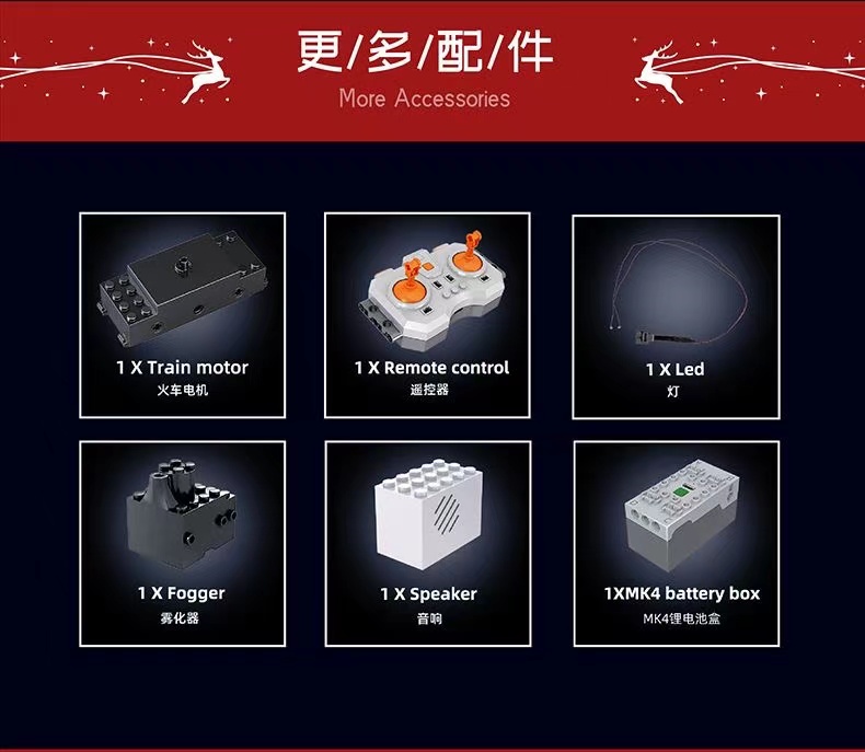 Mould King 12012S The Motorized Christmas Train with sound, lights and steam - YWOBB