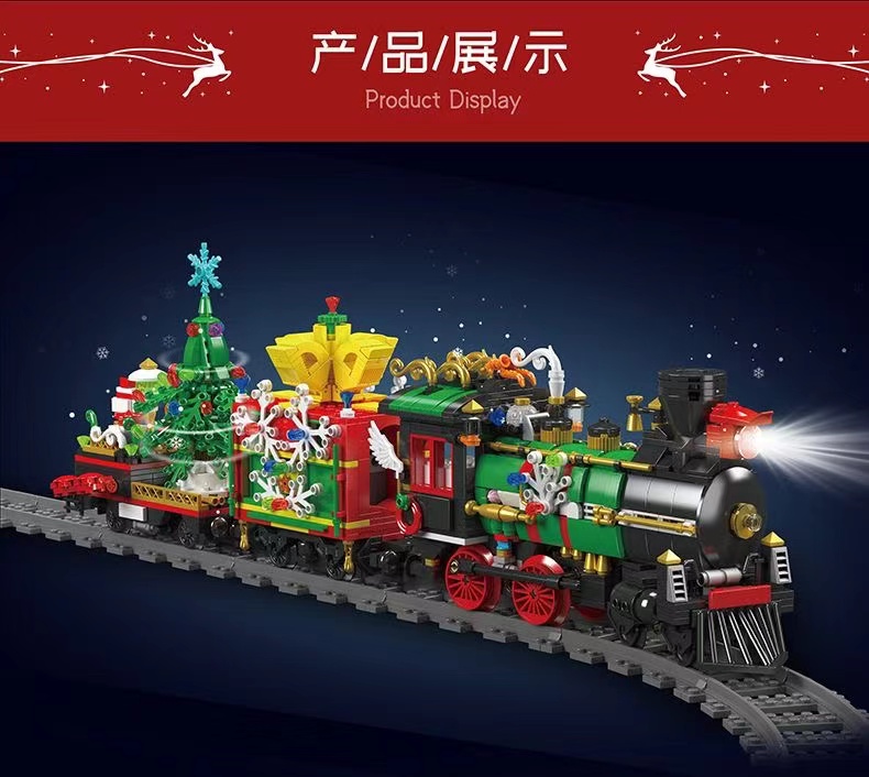 Mould King 12012S The Motorized Christmas Train with sound, lights and steam - YWOBB