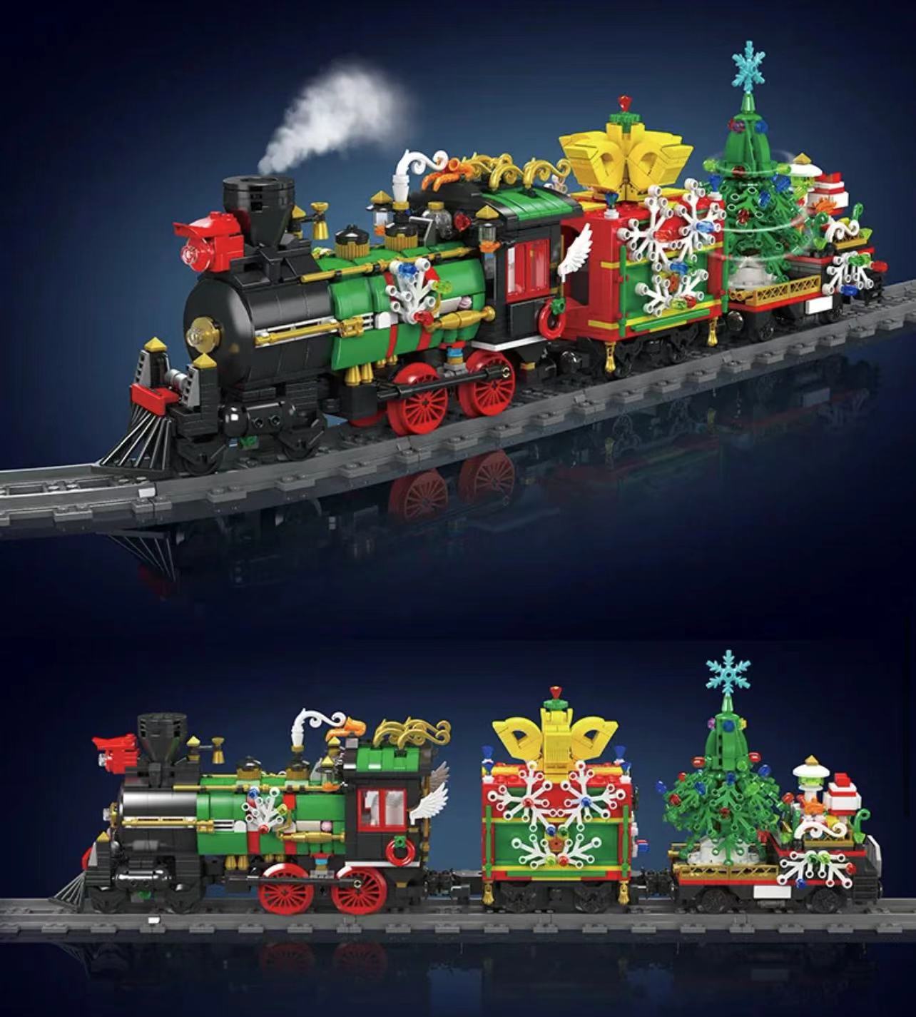 Mould King 12012S The Motorized Christmas Train with sound, lights and steam - YWOBB