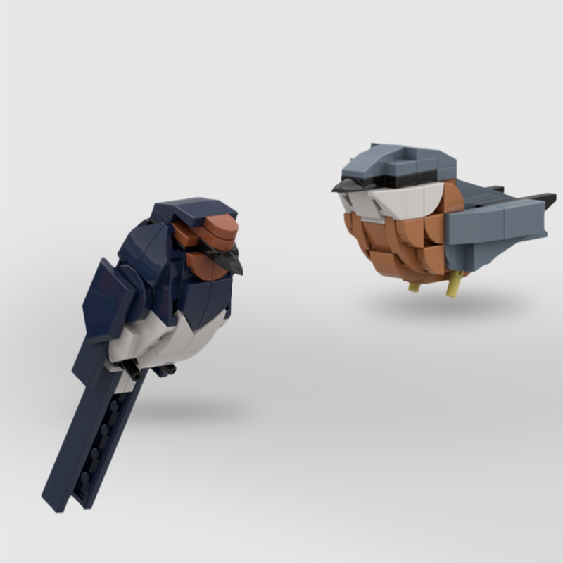 GOBRICKS MOC 133577 Birds 5 - Barn Swallow and Eurasian Nuthatch - YWOBB