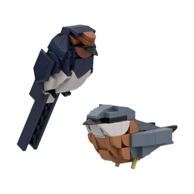 GOBRICKS MOC 133577 Birds 5 - Barn Swallow and Eurasian Nuthatch - YWOBB