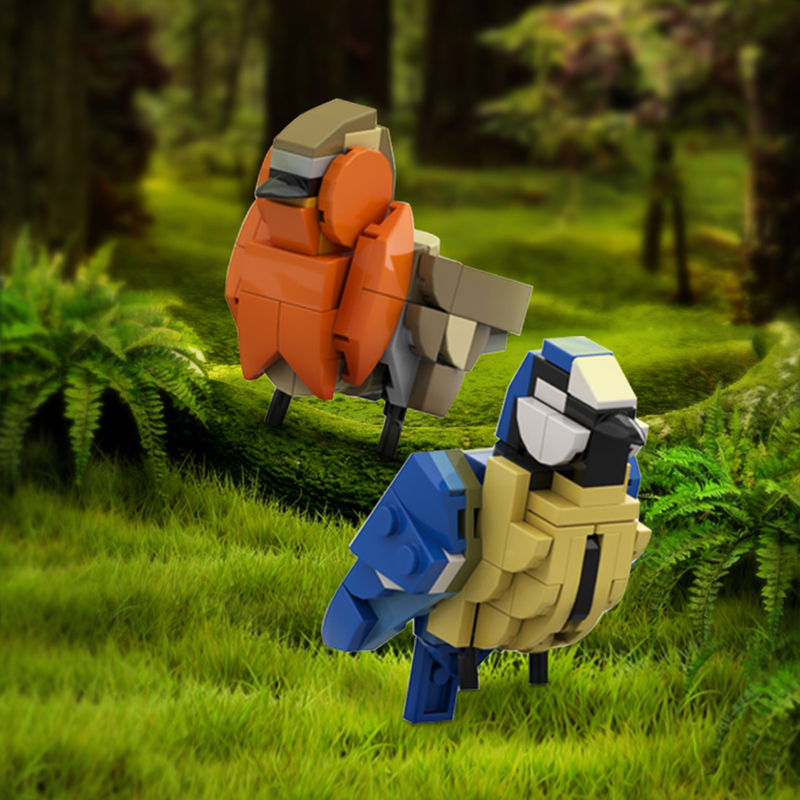 GOBRICKS MOC 132640 Birds 3 - Eurasian Blue Tit and Redbreast - YWOBB