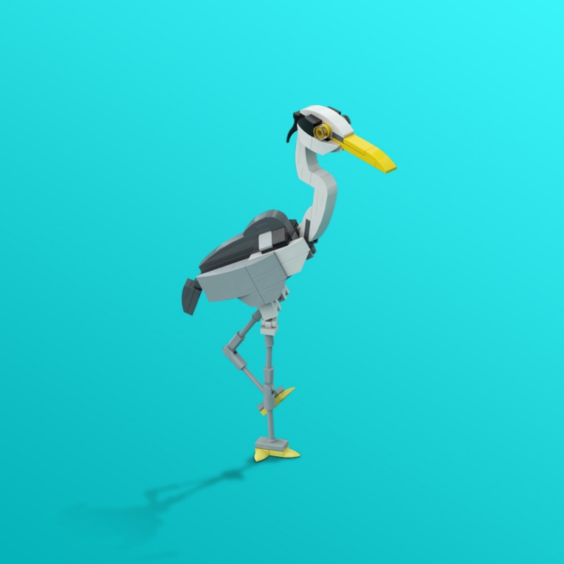 GOBRICKS MOC 190229 Gray heron Ardea cinerea Posable and elegant - YWOBB