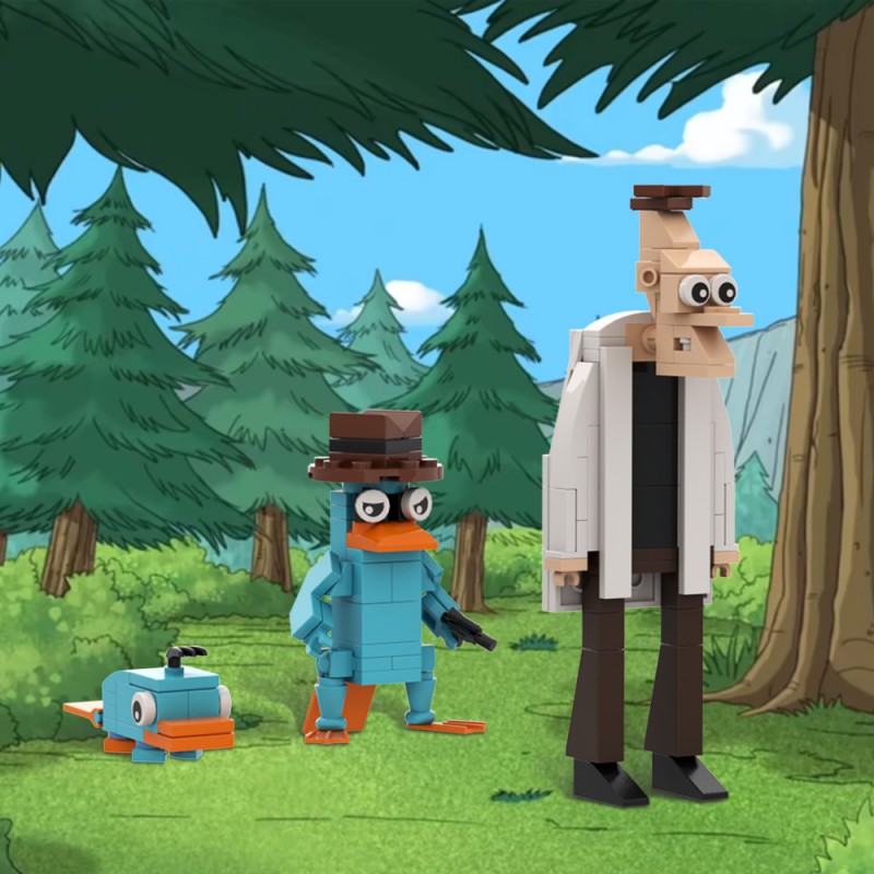 GOBRICKS MOC A1774 Phineas and Ferb - Perry the Platypus,Dr. Heinz Doofenshmirtz - YWOBB