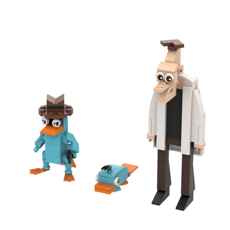 GOBRICKS MOC A1774 Phineas and Ferb - Perry the Platypus,Dr. Heinz Doofenshmirtz - YWOBB