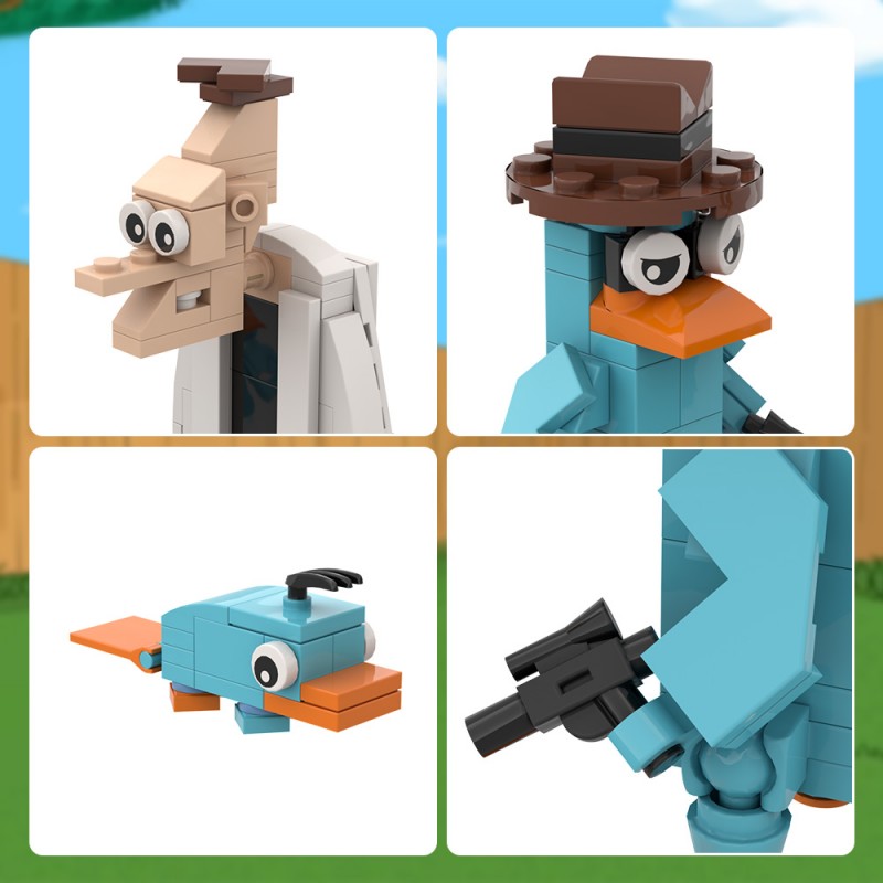 GOBRICKS MOC A1774 Phineas and Ferb - Perry the Platypus,Dr. Heinz Doofenshmirtz - YWOBB