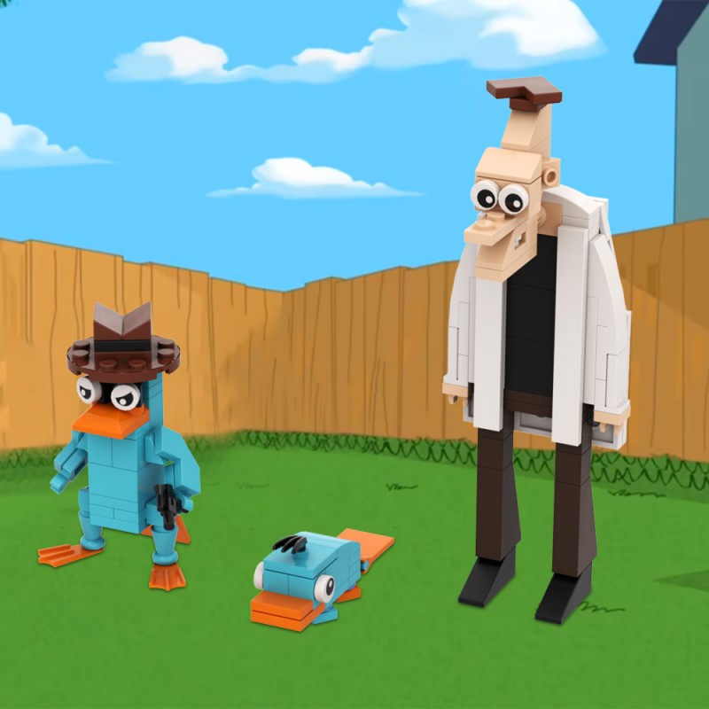 GOBRICKS MOC A1774 Phineas and Ferb - Perry the Platypus,Dr. Heinz Doofenshmirtz - YWOBB
