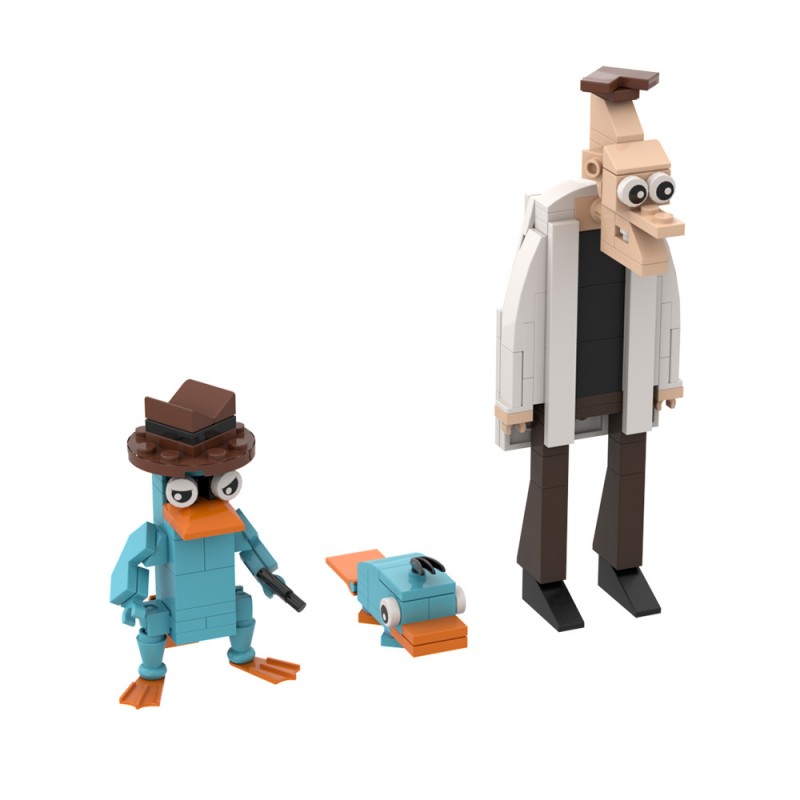 GOBRICKS MOC A1774 Phineas and Ferb - Perry the Platypus,Dr. Heinz Doofenshmirtz - YWOBB
