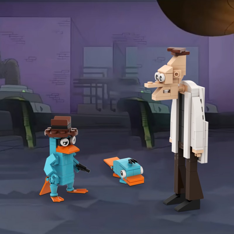 GOBRICKS MOC A1774 Phineas and Ferb - Perry the Platypus,Dr. Heinz Doofenshmirtz - YWOBB
