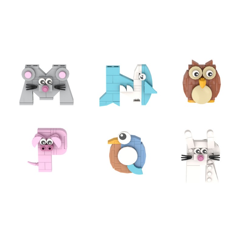 GOBRICKS MOC A0632 Series of letters - animal letters - YWOBB