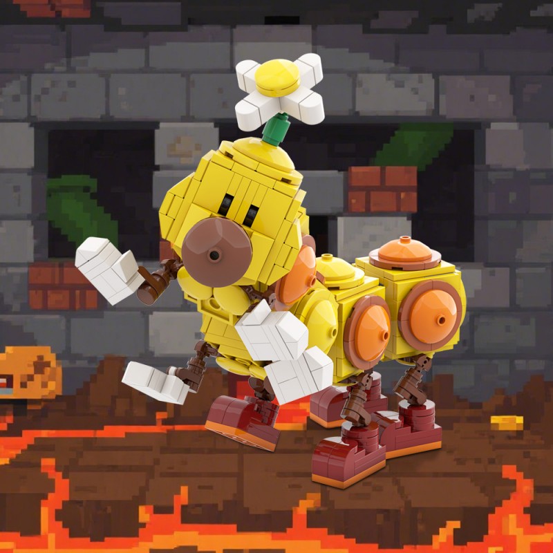 GOBRICKS MOC 163071 Happy Wiggler - Posable Display Figure 02 - Super Mario Bros - YWOBB