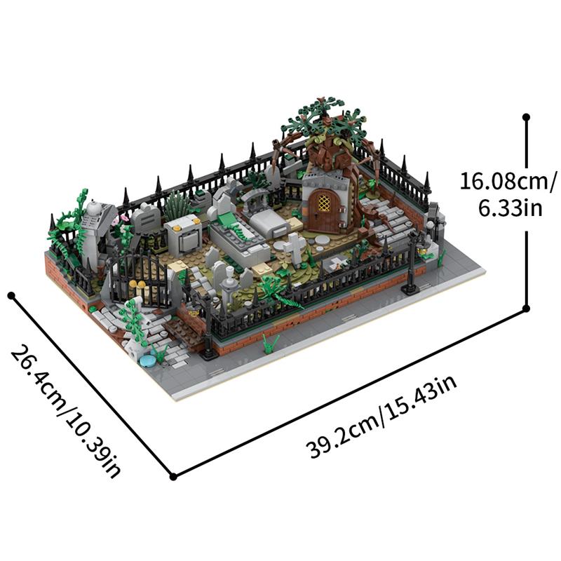 GOBRICKS MOC A1937 Modular Graveyard MOC and Hidden Side 70420 set stand - YWOBB