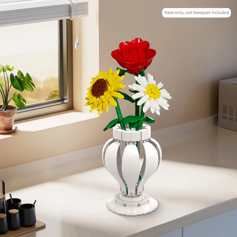 GOBRICKS MOC A1996 4 in 1 white vase - YWOBB