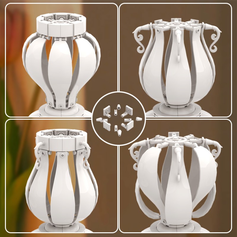 GOBRICKS MOC A1996 4 in 1 white vase - YWOBB