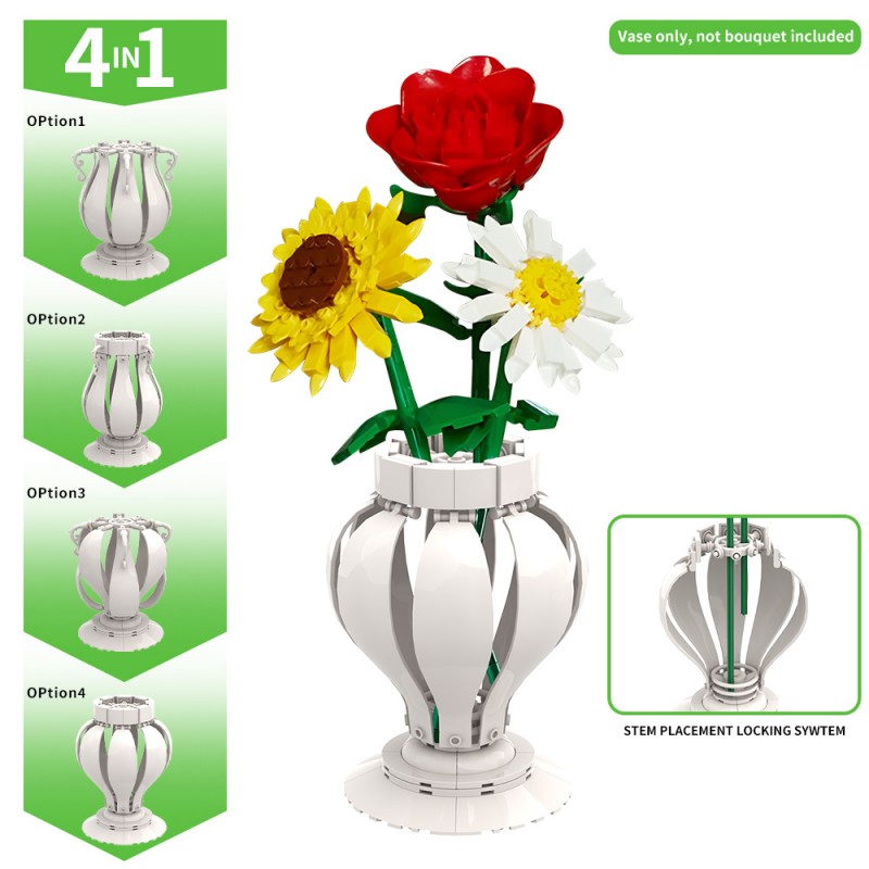 GOBRICKS MOC A1996 4 in 1 white vase - YWOBB