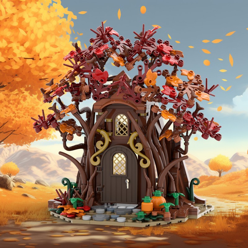 GOBRICKS MOC A2307 Woodland Elf House in Autumn - YWOBB