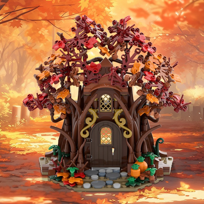 GOBRICKS MOC A2307 Woodland Elf House in Autumn - YWOBB
