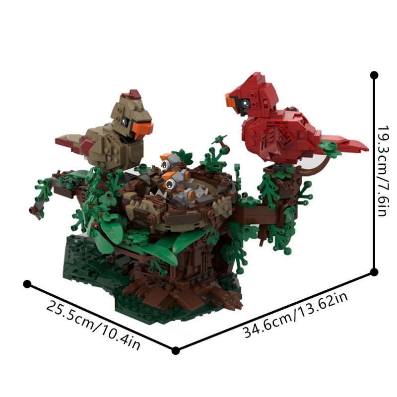 GOBRICKS MOC 221935 Northern Cardinals with Nest - YWOBB