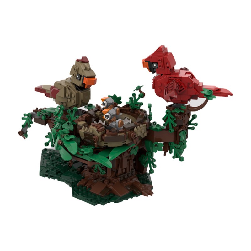 GOBRICKS MOC 221935 Northern Cardinals with Nest - YWOBB