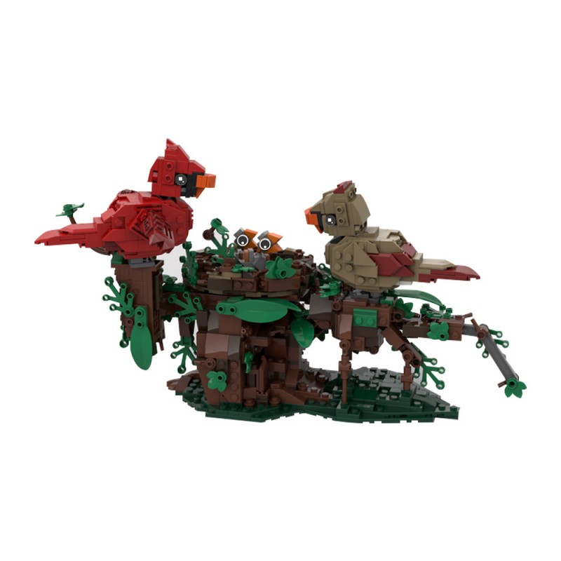 GOBRICKS MOC 221935 Northern Cardinals with Nest - YWOBB