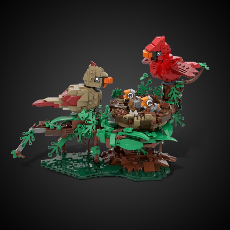 GOBRICKS MOC 221935 Northern Cardinals with Nest - YWOBB