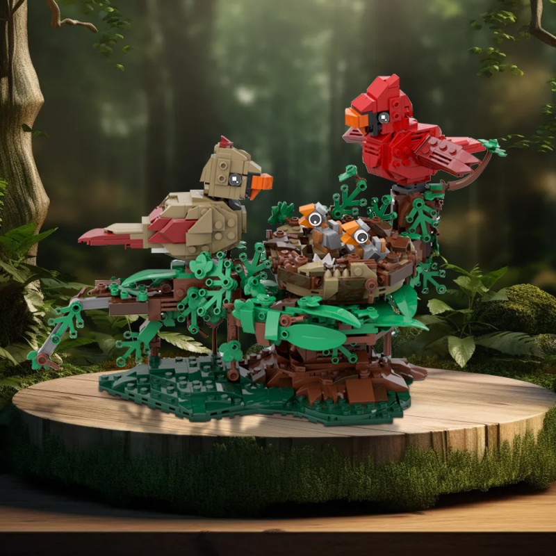 GOBRICKS MOC 221935 Northern Cardinals with Nest - YWOBB