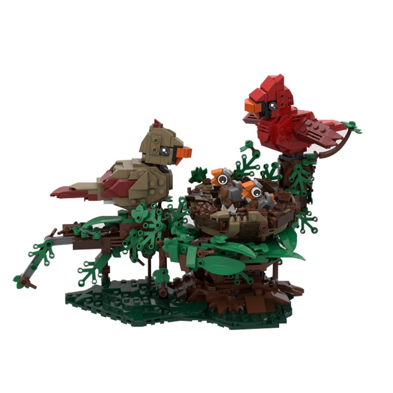 GOBRICKS MOC 221935 Northern Cardinals with Nest - YWOBB