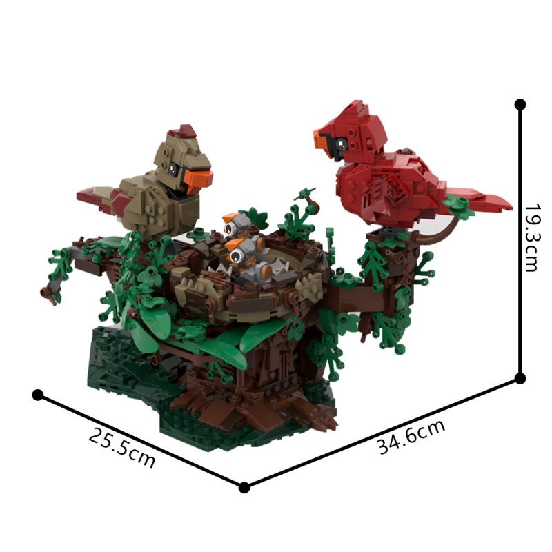 GOBRICKS MOC 221935 Northern Cardinals with Nest - YWOBB