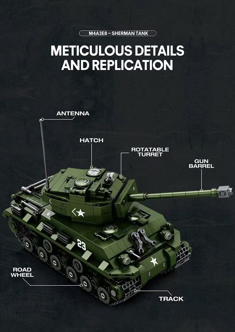 Reobrix 77030 World of Tanks M4A3E8 Sherman Tank 1:30 - YWOBB