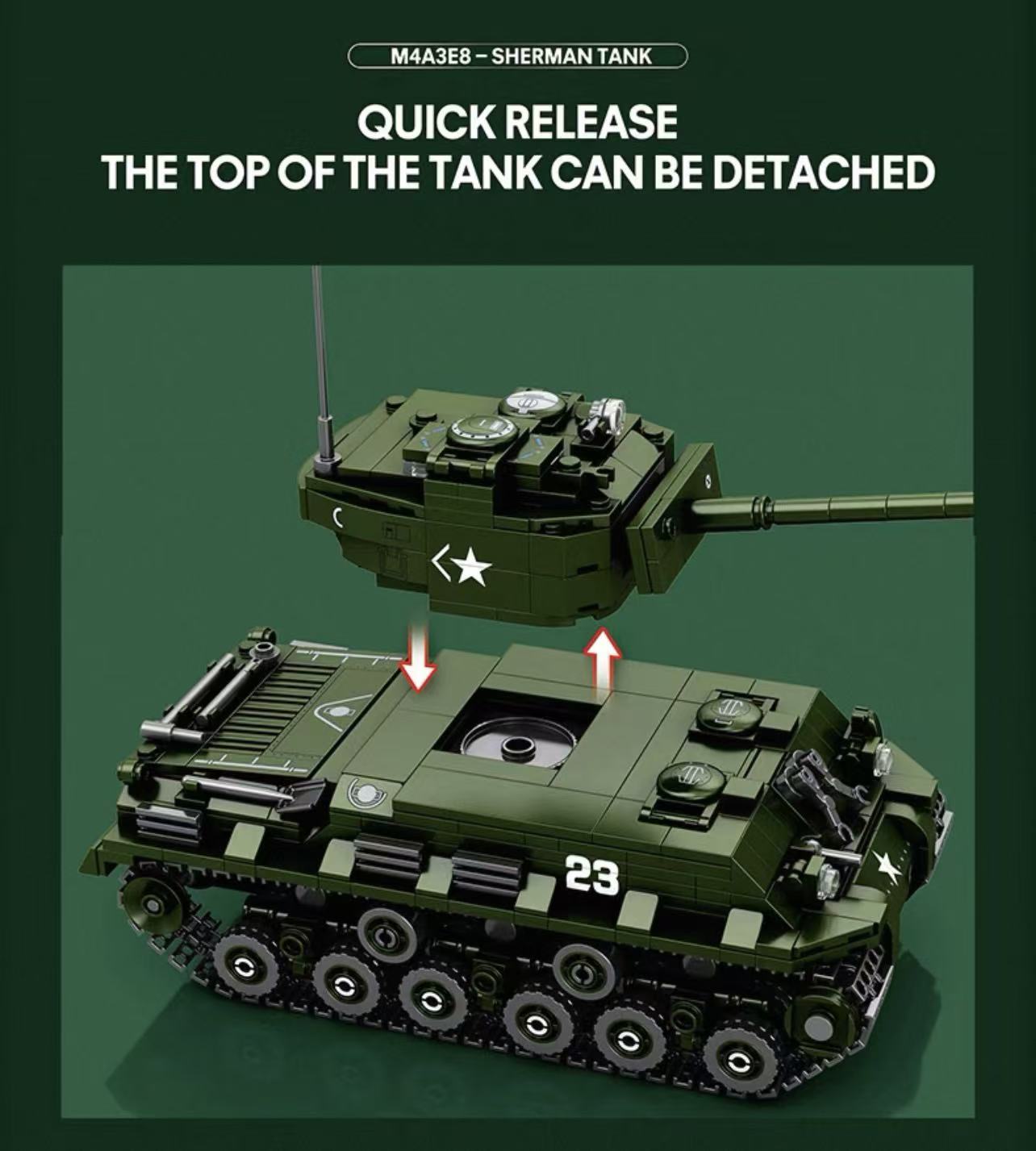 Reobrix 77030 World of Tanks M4A3E8 Sherman Tank 1:30 - YWOBB