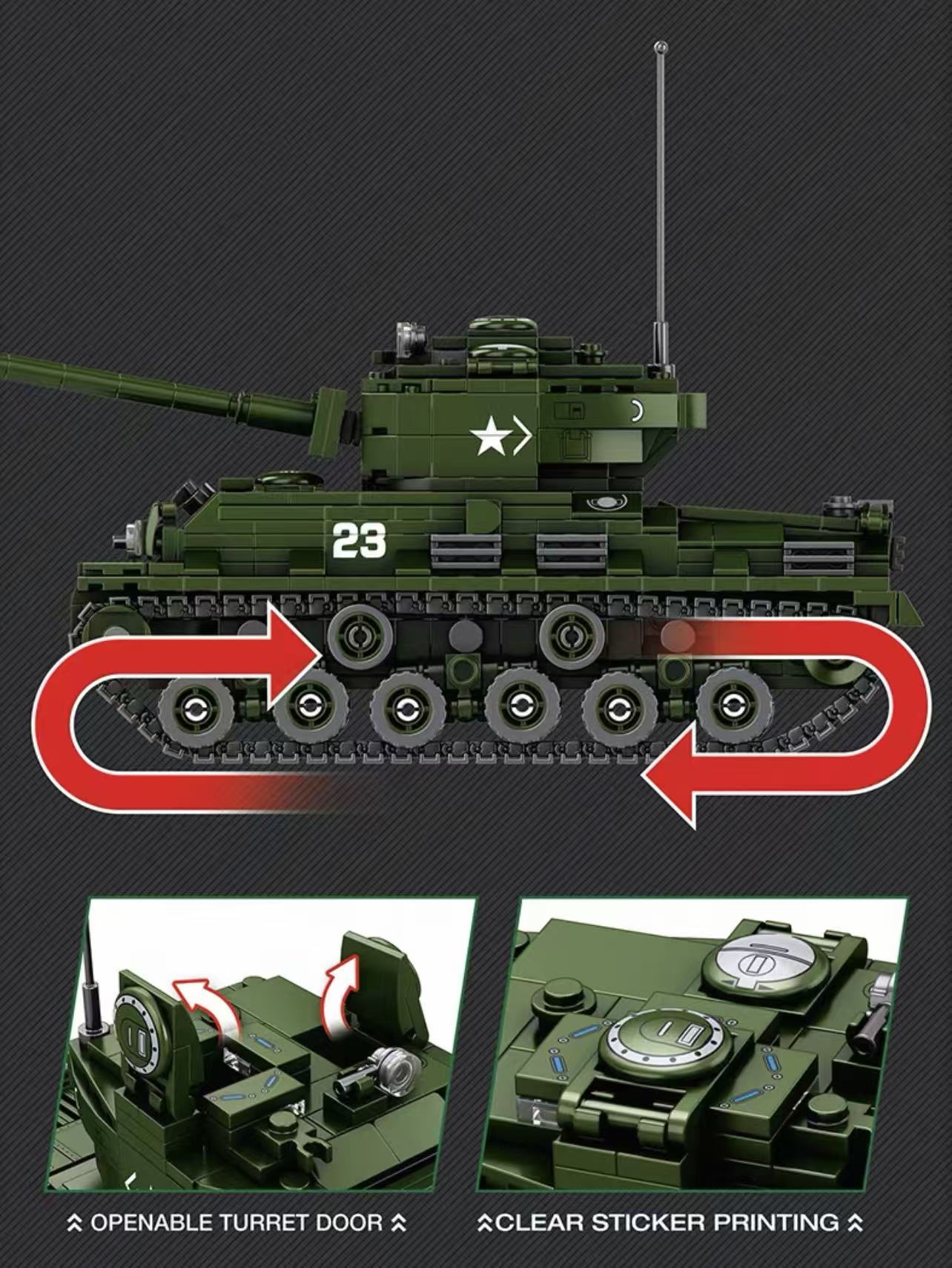 Reobrix 77030 World of Tanks M4A3E8 Sherman Tank 1:30 - YWOBB