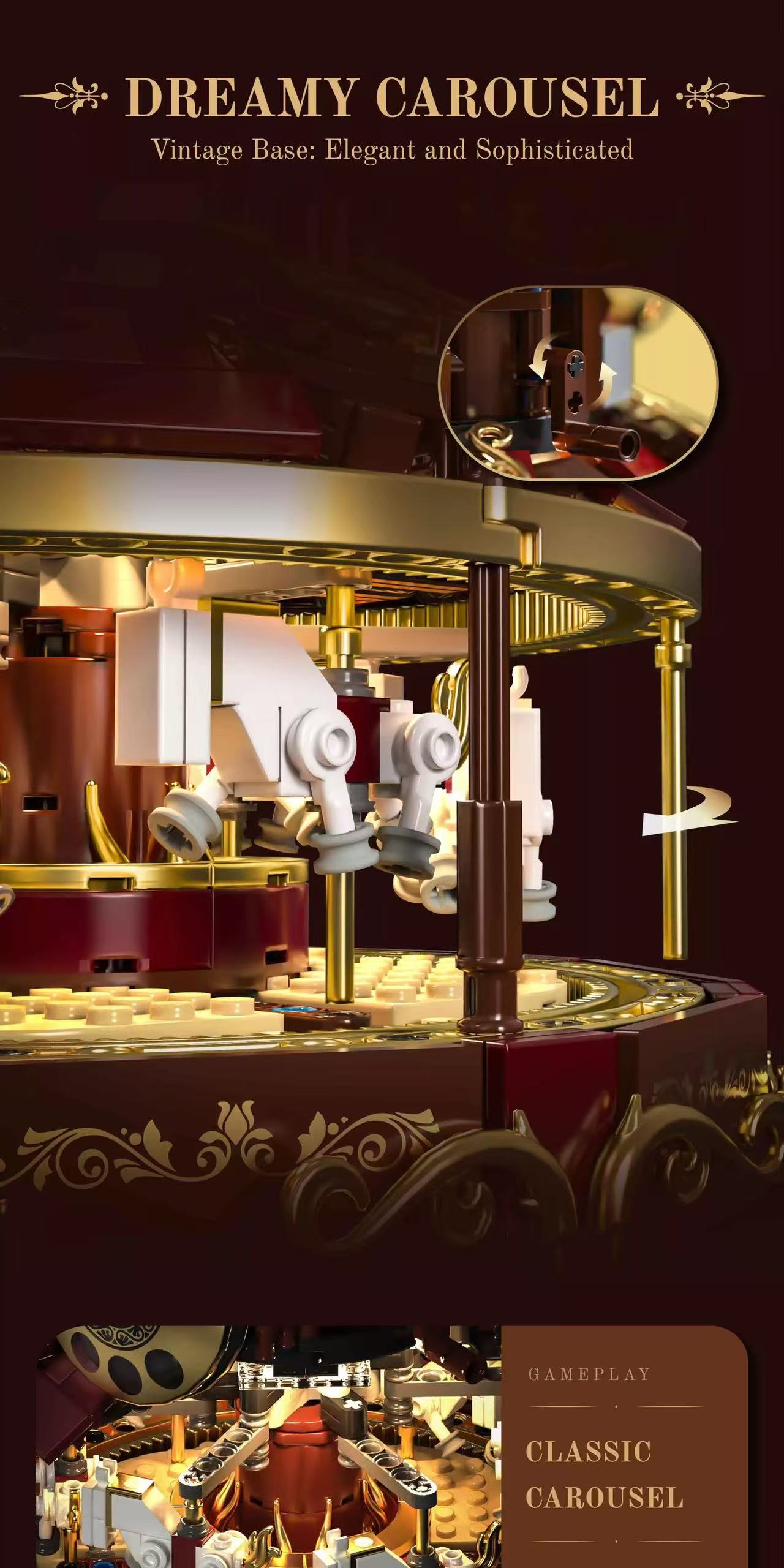 HUIYOYOYI H1014 Vintage Fusion Collage of Vintage Telephone & Carousel - YWOBB