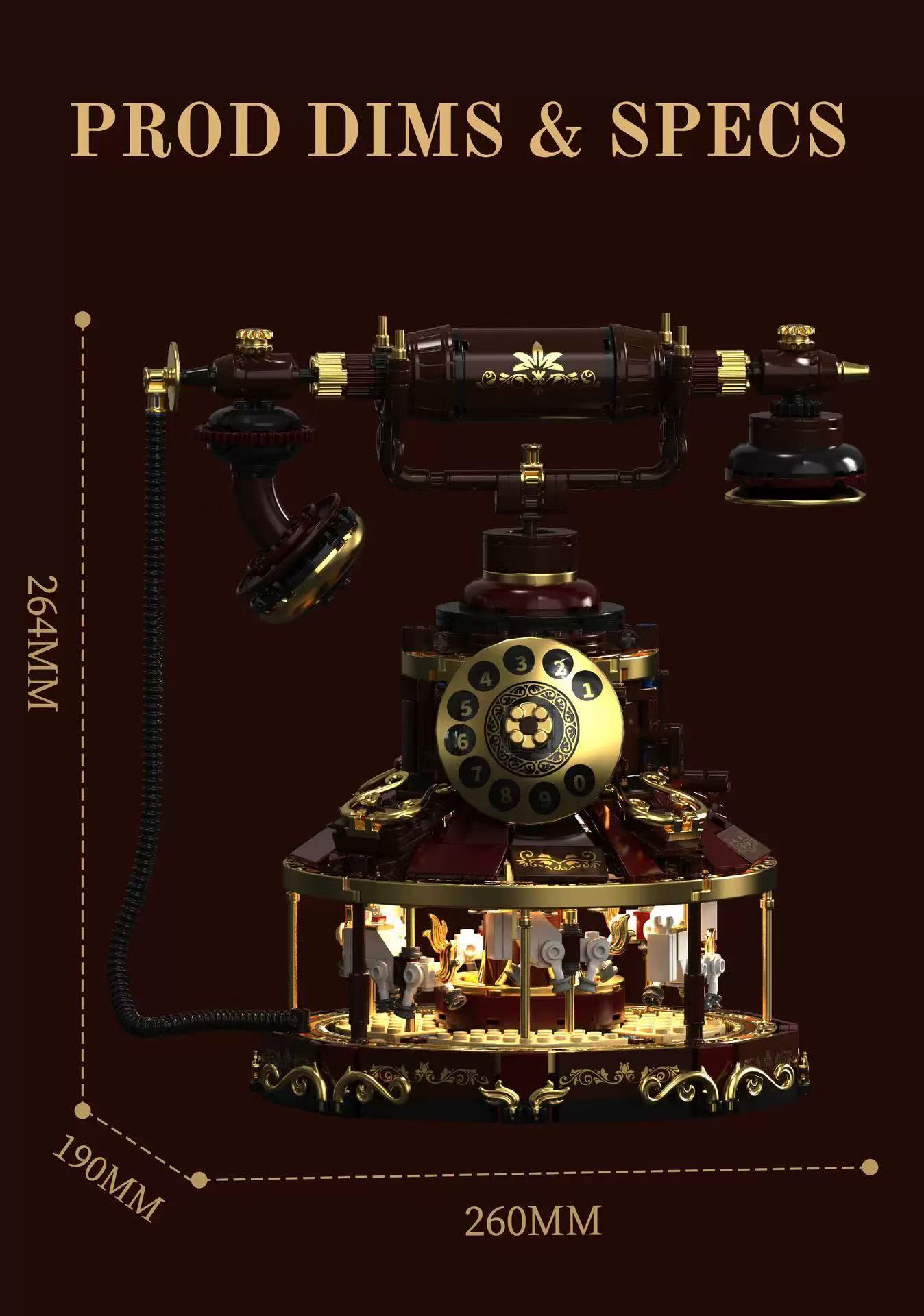 HUIYOYOYI H1014 Vintage Fusion Collage of Vintage Telephone & Carousel - YWOBB
