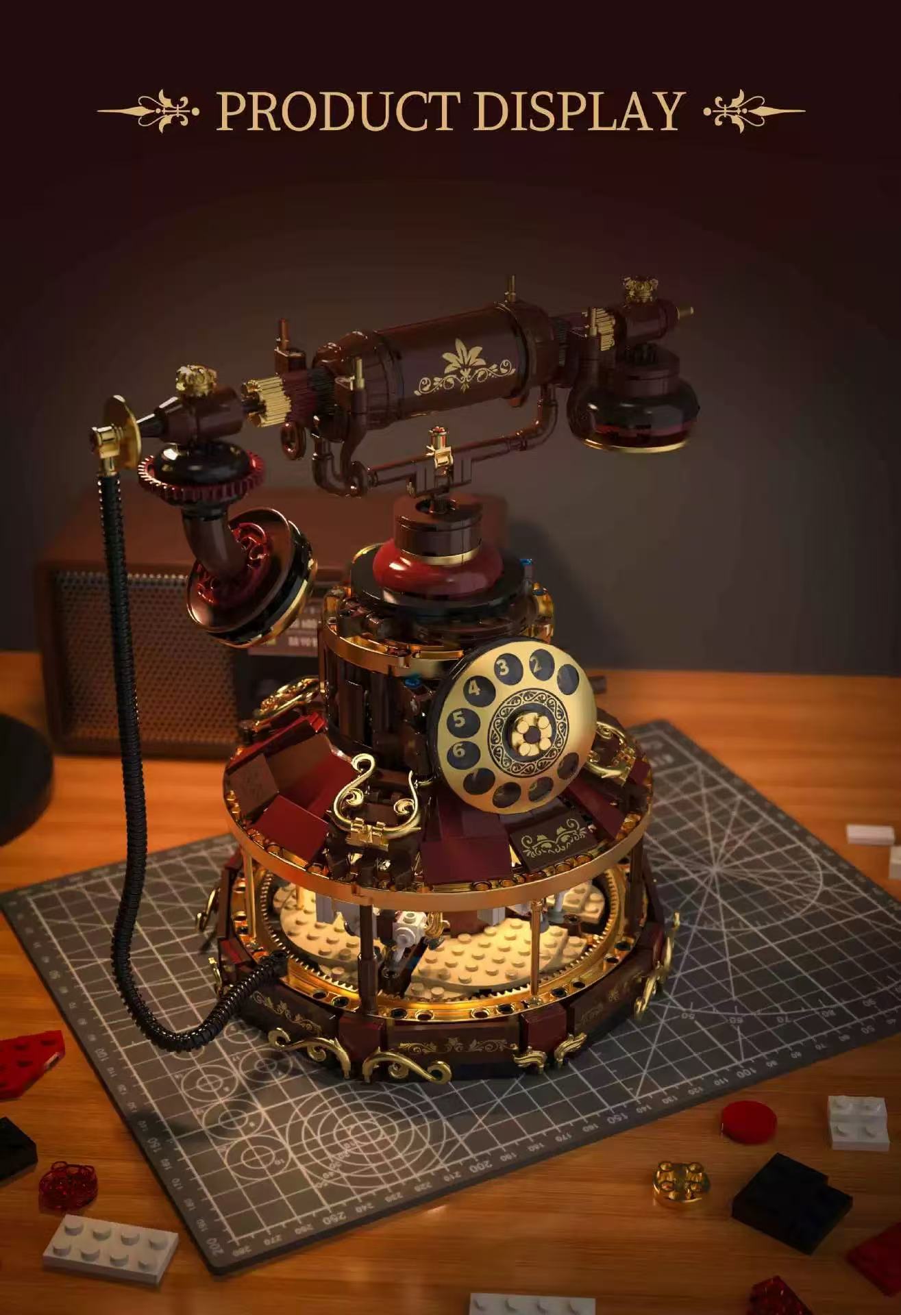 HUIYOYOYI H1014 Vintage Fusion Collage of Vintage Telephone & Carousel - YWOBB