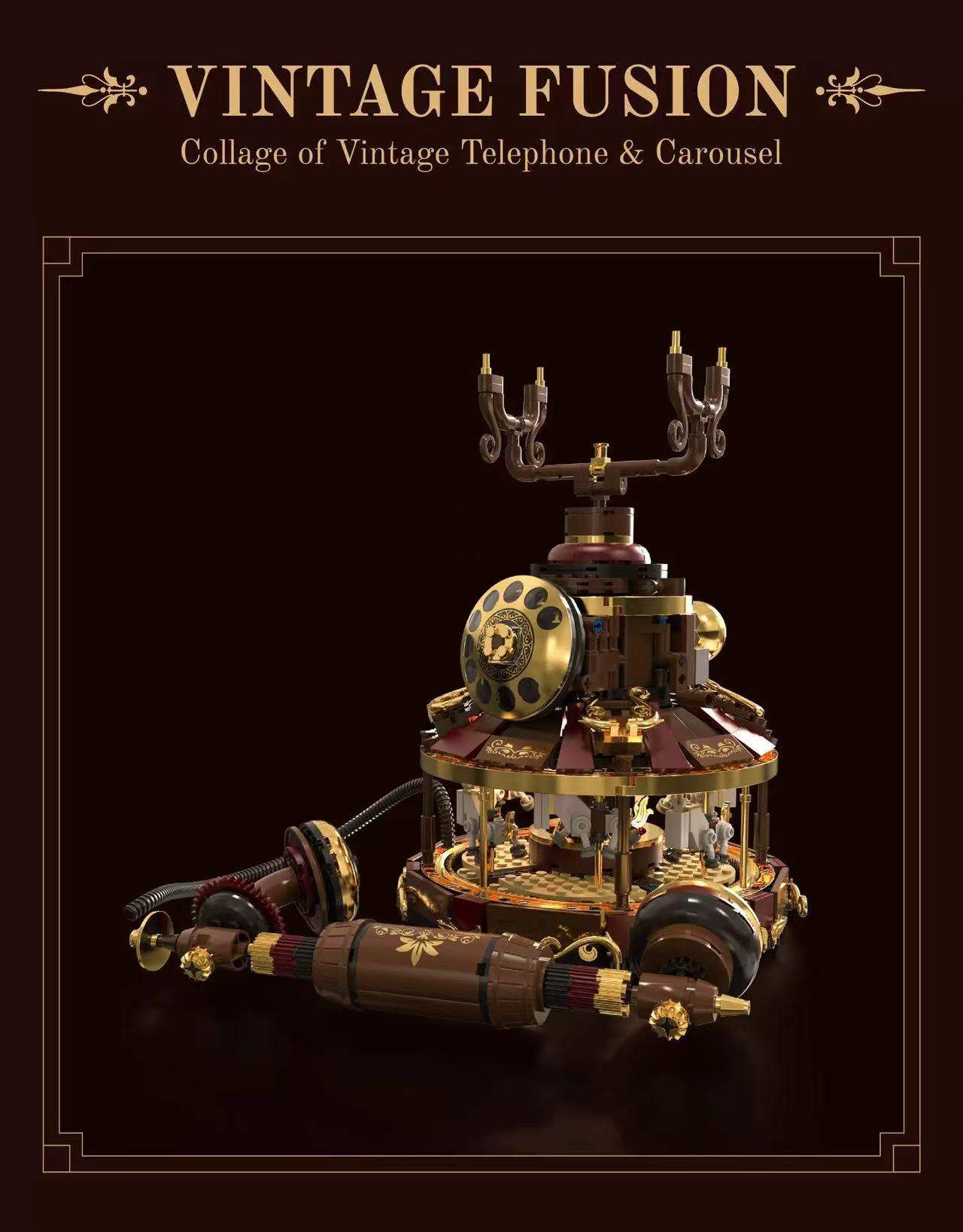 HUIYOYOYI H1014 Vintage Fusion Collage of Vintage Telephone & Carousel - YWOBB